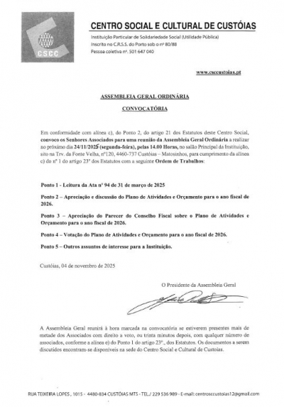 Convocatória para Assembleia Geral Ordinária de 24/11/2025