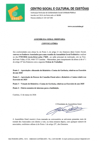 Convocat&oacute;ria para Assembleia Geral Ordin&aacute;ria de 27/03/2026